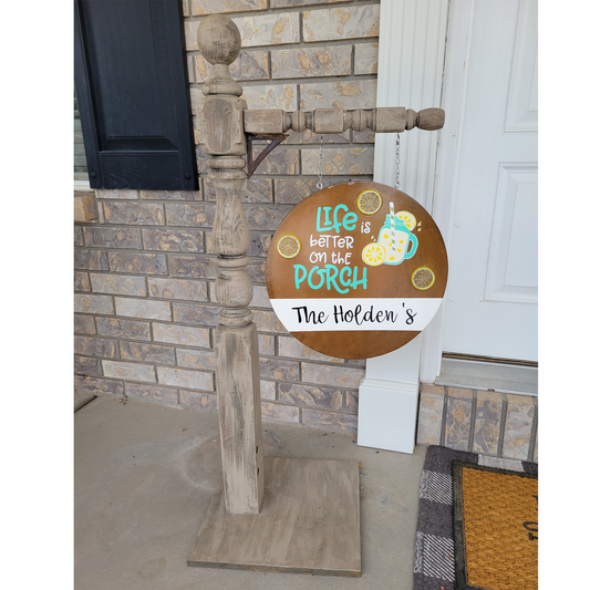 Antique Bed Post Stand With Custom Interchangeable Signs (Porch Art)