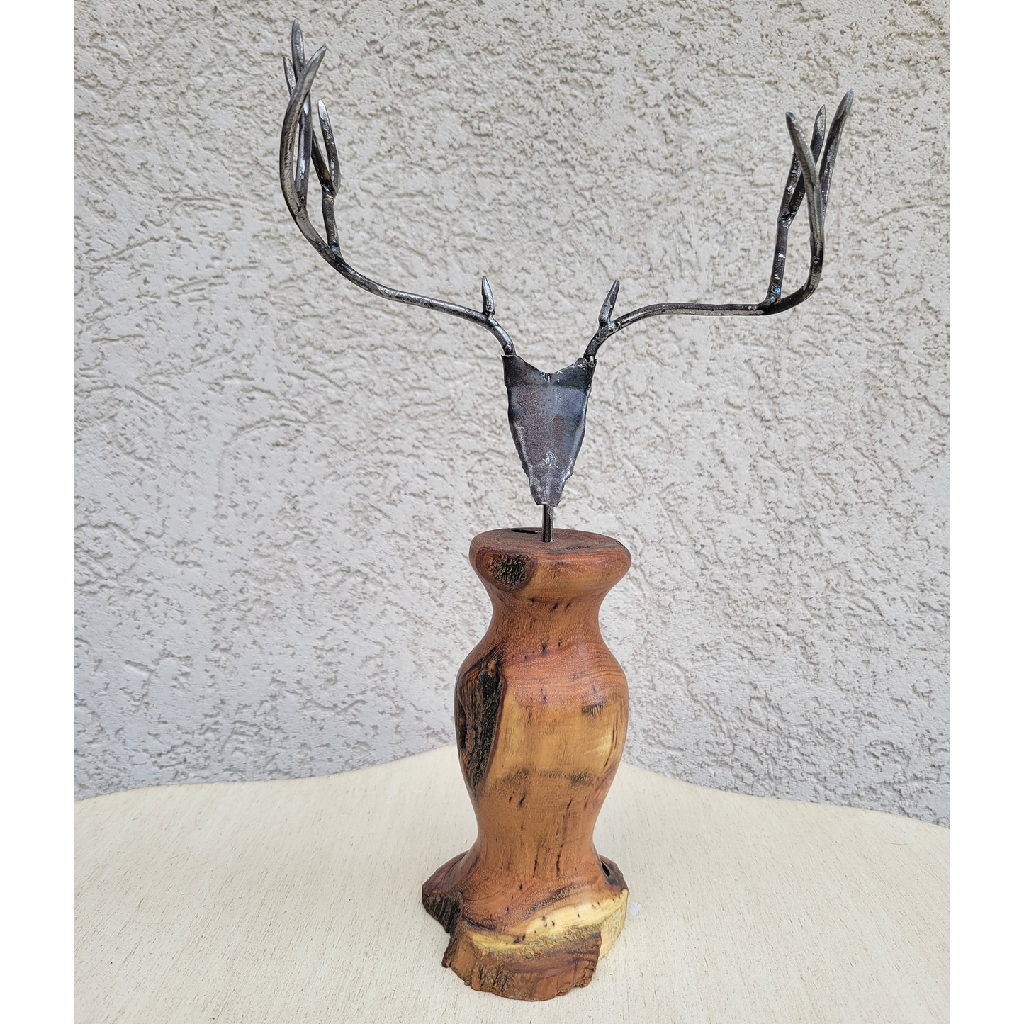 Steel Deer Mount On Wood