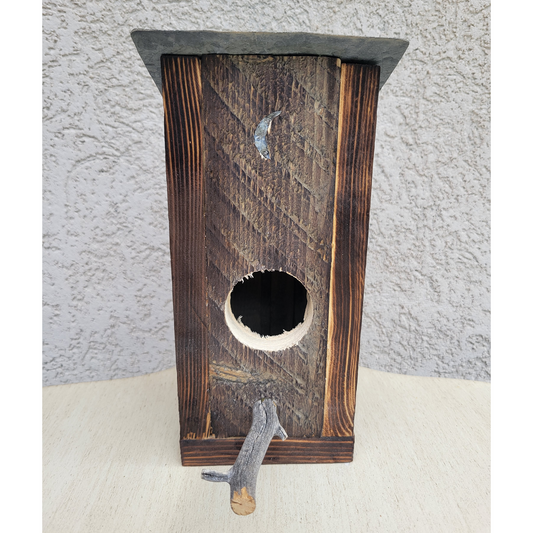 Wooden Birdhouse Tin Roof With Moon